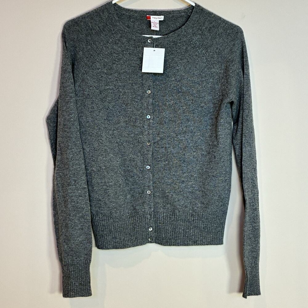 Hayden Cashmere Crewneck Cardigan Sweater Gray Size L